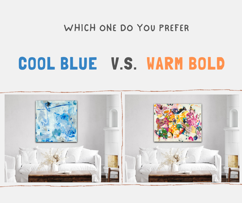Comparing Cool Blue and Warm Colors in Abstract Expressionist Art for Home Interiors