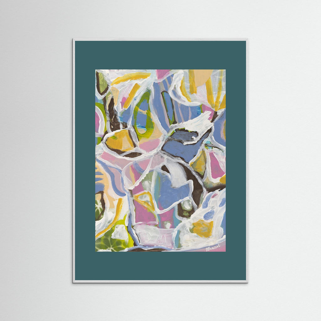 August -  Framed Fine Art Paper Print with Teal Passepartout