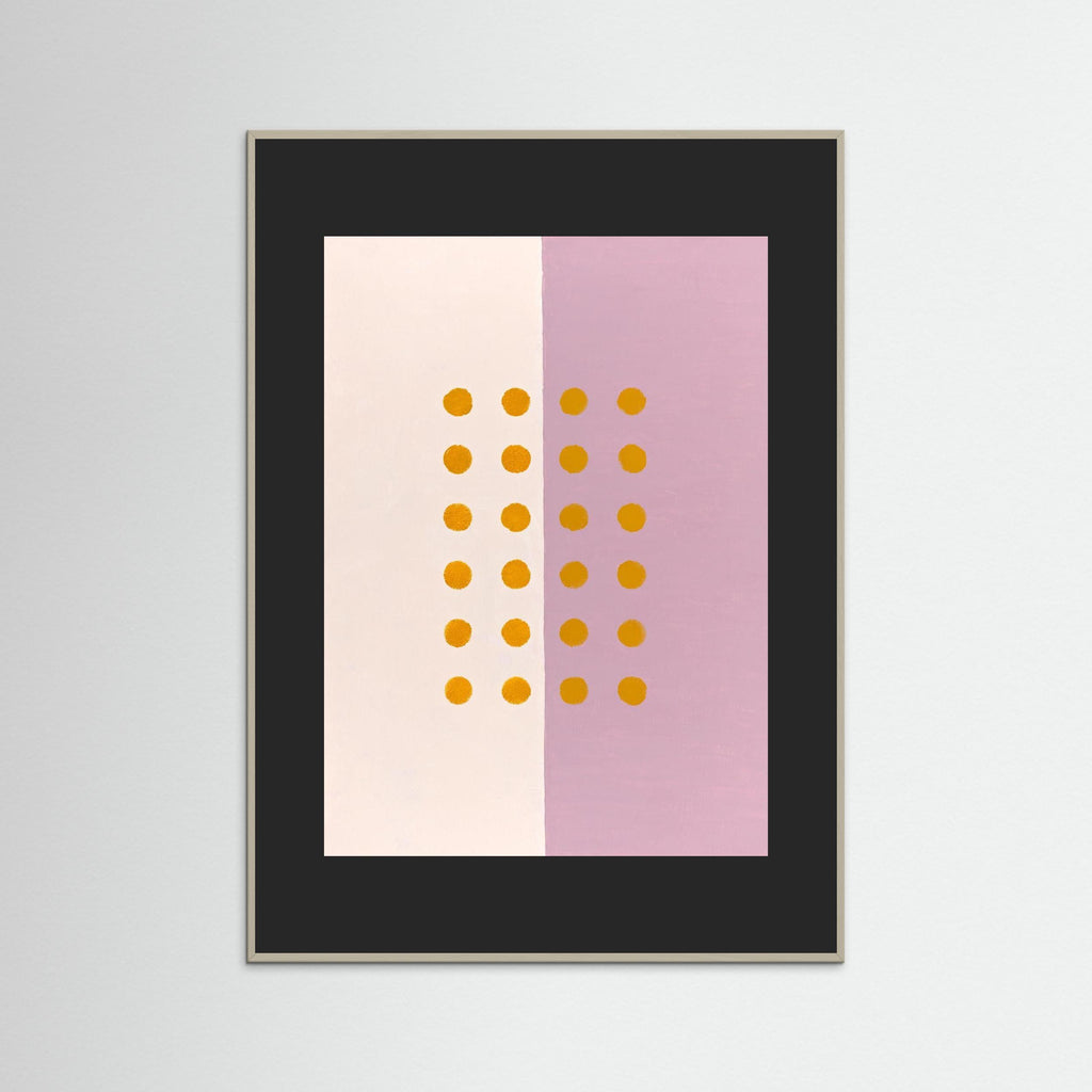 Golden Dots -  Framed Fine Art Paper Print with Black Passepartout