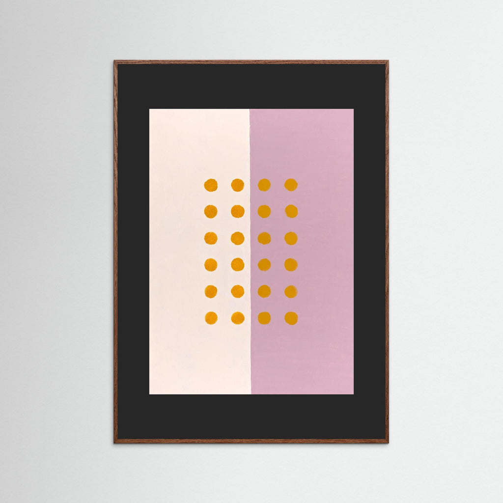 Golden Dots -  Framed Fine Art Paper Print with Black Passepartout