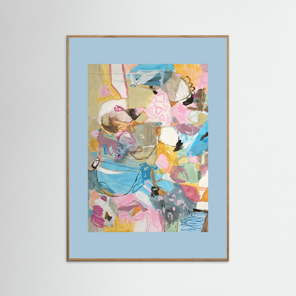 Bossa Nova Nights -  Framed Fine Art Paper Print with Light Blue Passepartout
