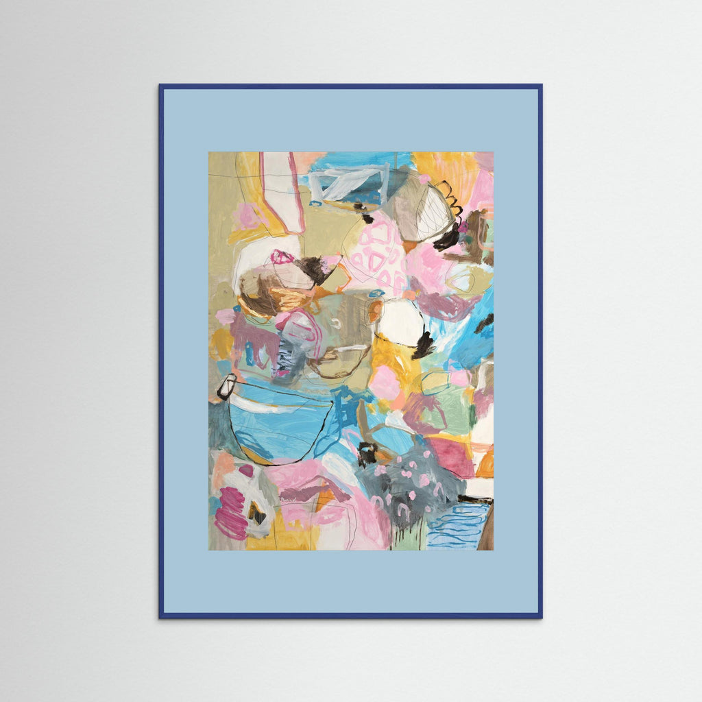 Bossa Nova Nights -  Framed Fine Art Paper Print with Light Blue Passepartout