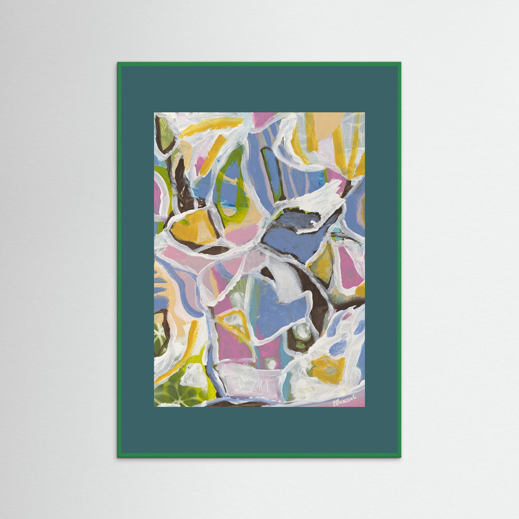 August -  Framed Fine Art Paper Print with Teal Passepartout