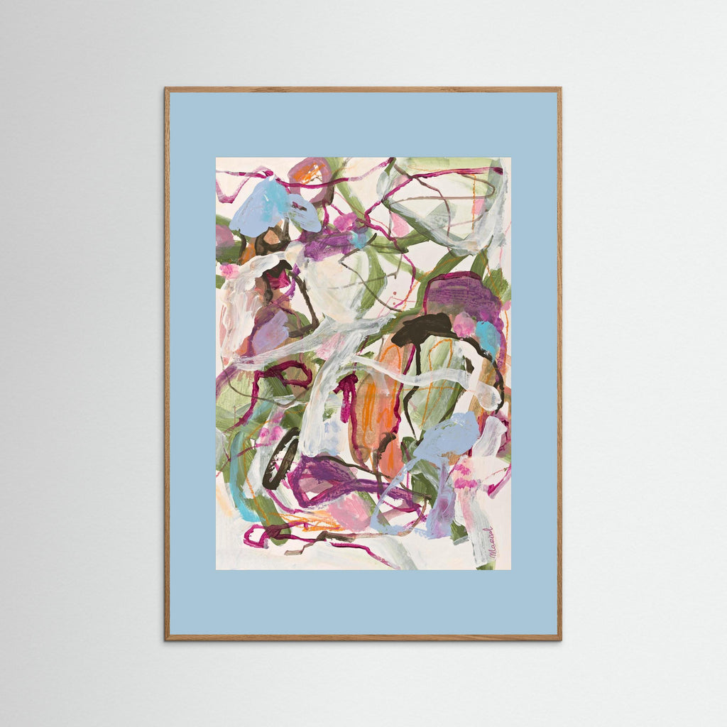 Wind Song -  Framed Fine Art Paper Print with Light Blue Passepartout