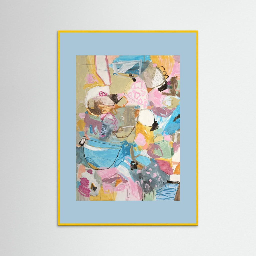 Bossa Nova Nights -  Framed Fine Art Paper Print with Light Blue Passepartout