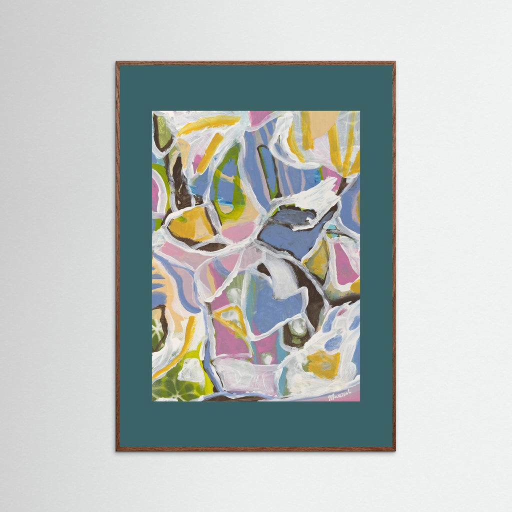 August -  Framed Fine Art Paper Print with Teal Passepartout