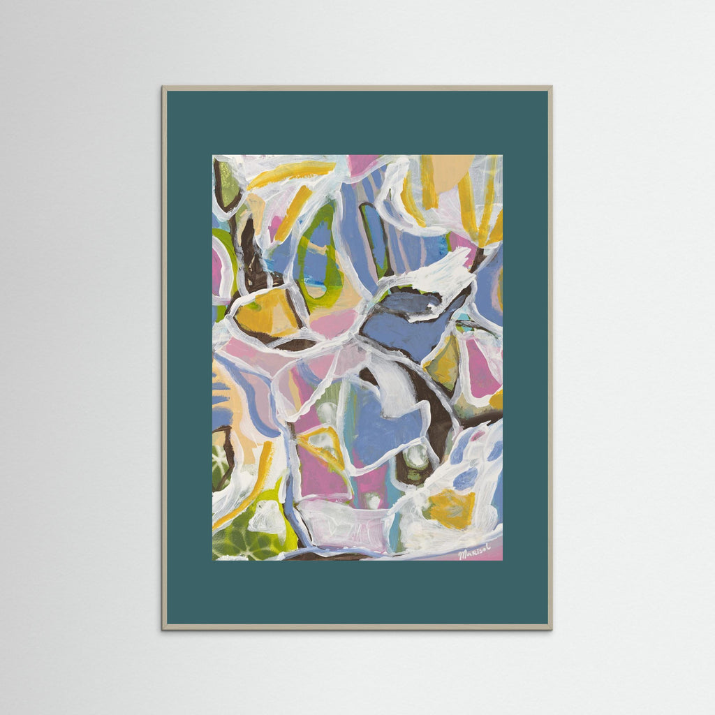 August -  Framed Fine Art Paper Print with Teal Passepartout