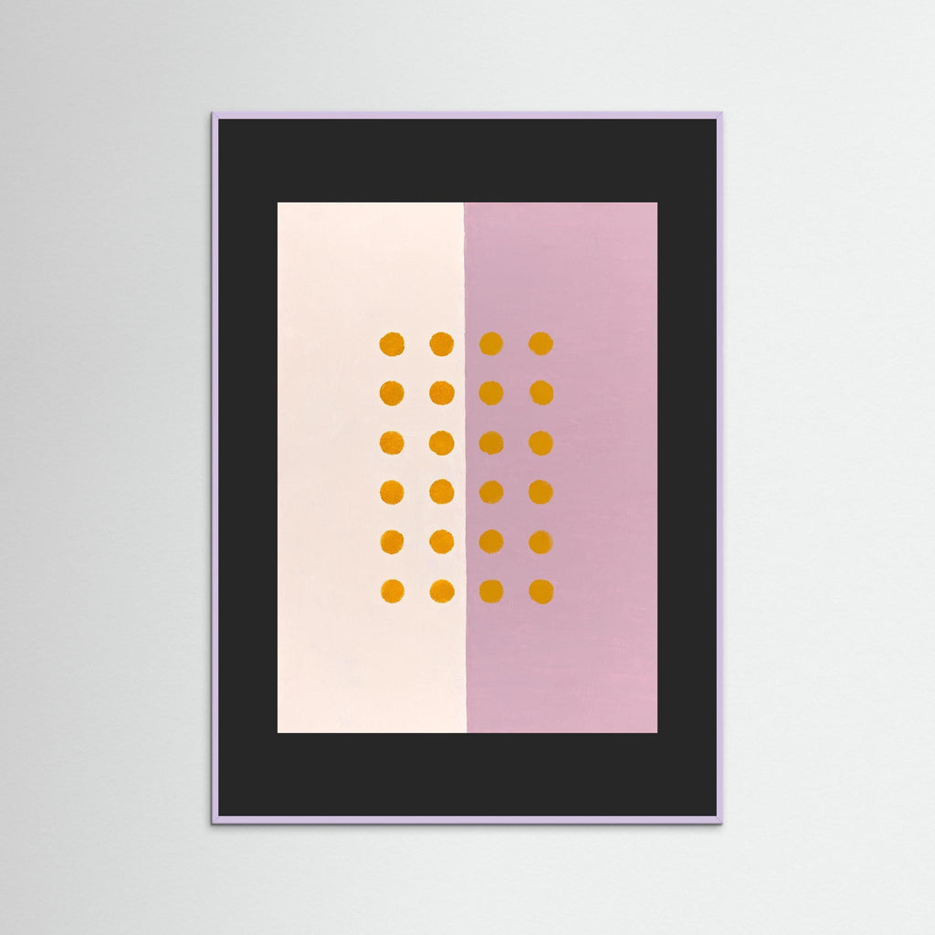 Golden Dots -  Framed Fine Art Paper Print with Black Passepartout