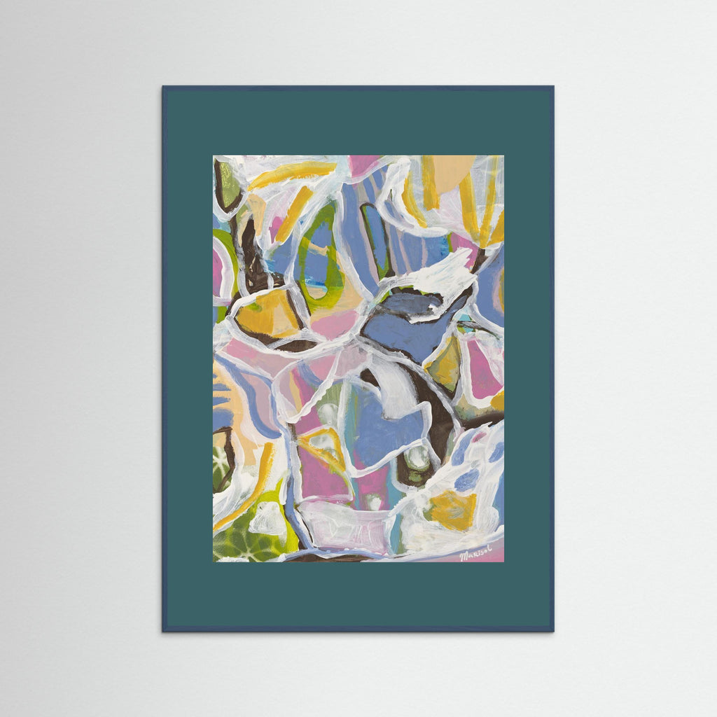 August -  Framed Fine Art Paper Print with Teal Passepartout