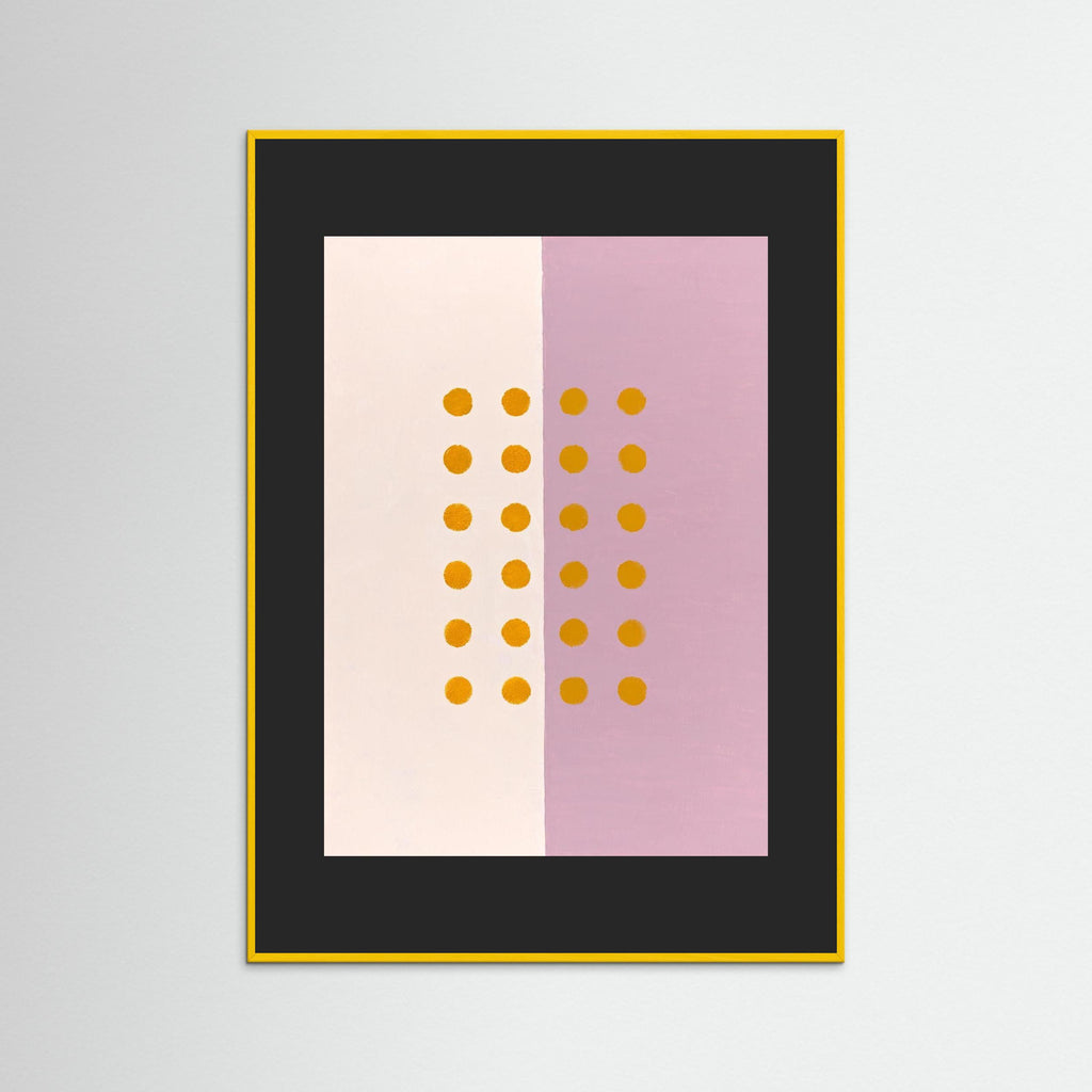 Golden Dots -  Framed Fine Art Paper Print with Black Passepartout