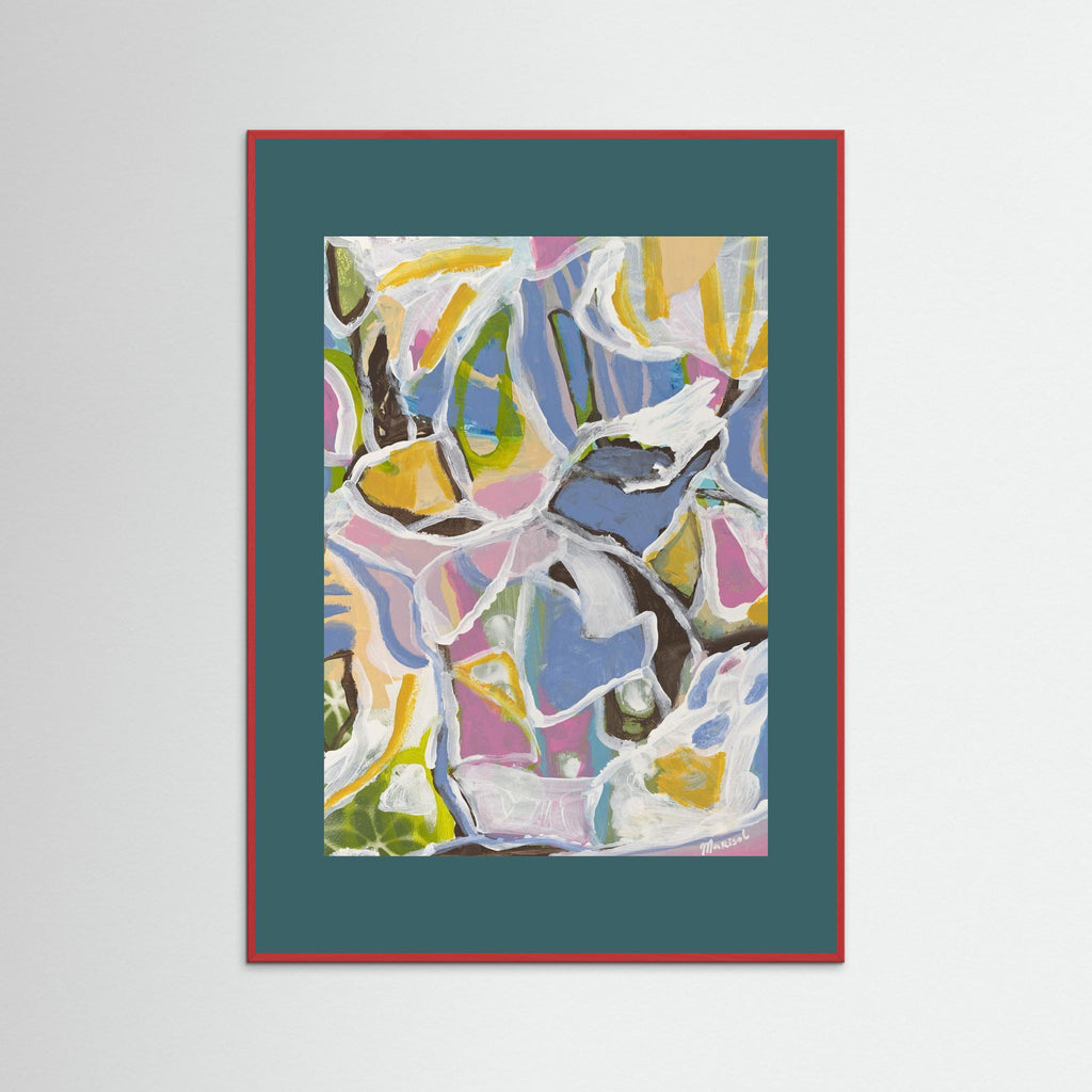 August -  Framed Fine Art Paper Print with Teal Passepartout